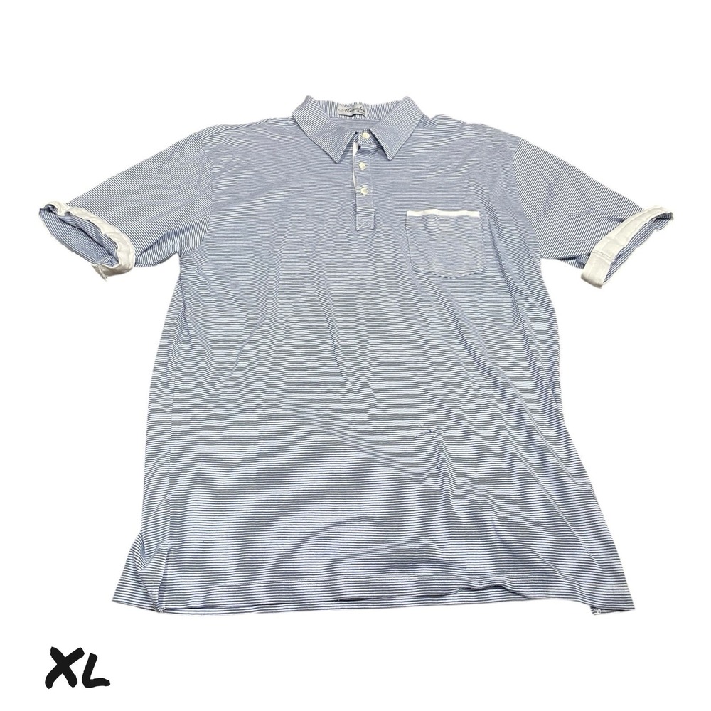 Vtg 90s Enro Polo Shirt Men's X-LARGE Blue with Stripe Cotton‎ Blend Golf Pocket
